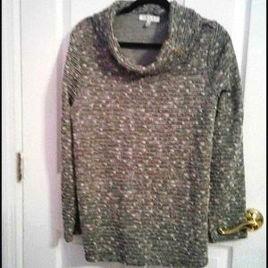 Chaus Retro 80s Black & Beige Long Sleeve Cowl Neck Longline Textured Sweater
